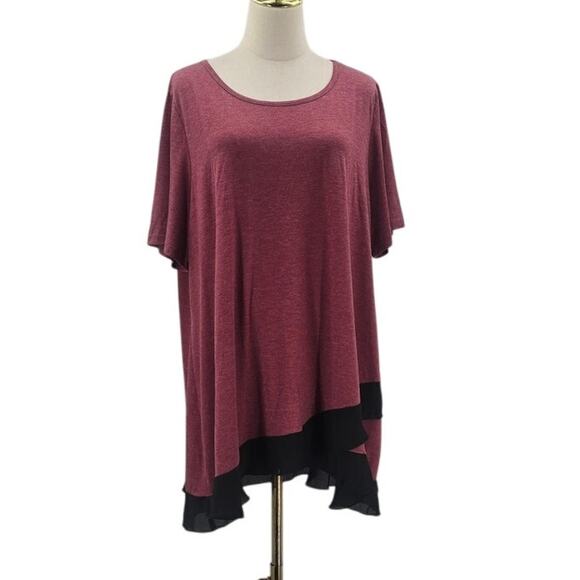 BLOOMCHIC 18-20 2X Plus Russet Contrast Overlap Round Neck Flared Top NWT B37 - Picture 3 of 9